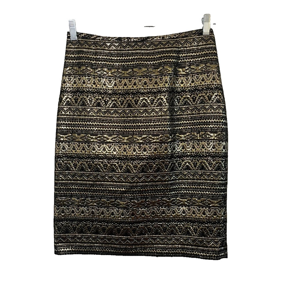 Tahari Metallic Pencil Skirt 4 Festive Holiday Preppy Classic Chic Shimmer Aztec